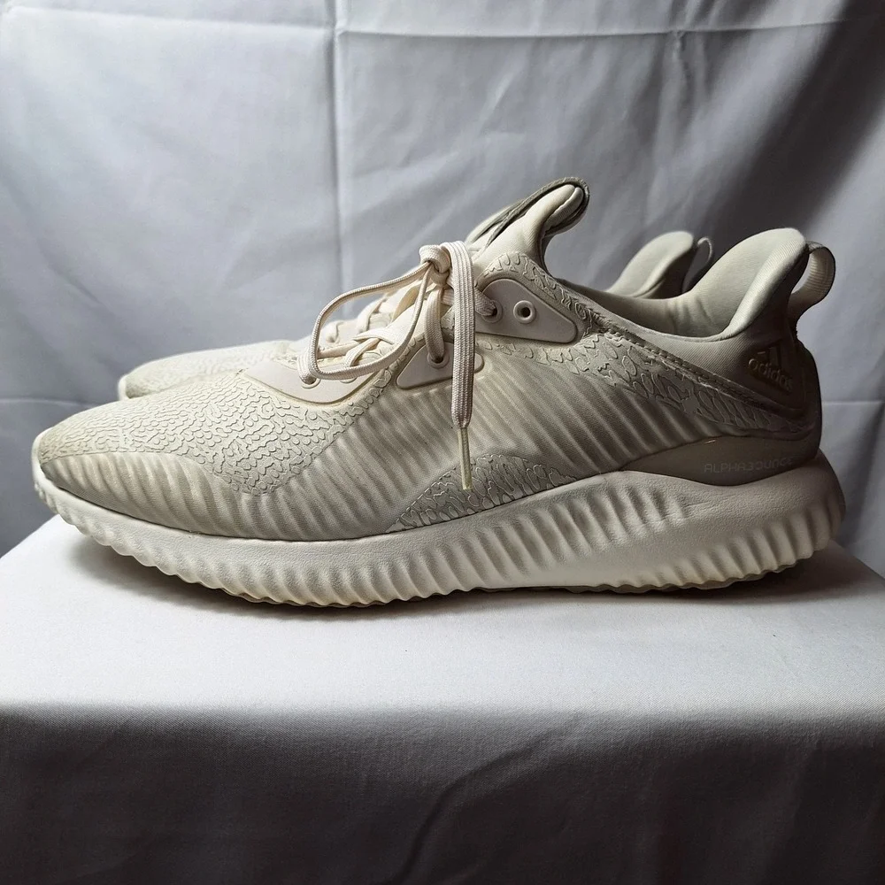 ADIDAS Alphabounce Reflective HPC Sneaker Mens Sz 10 Beige/Ivory Ribbed Midsole